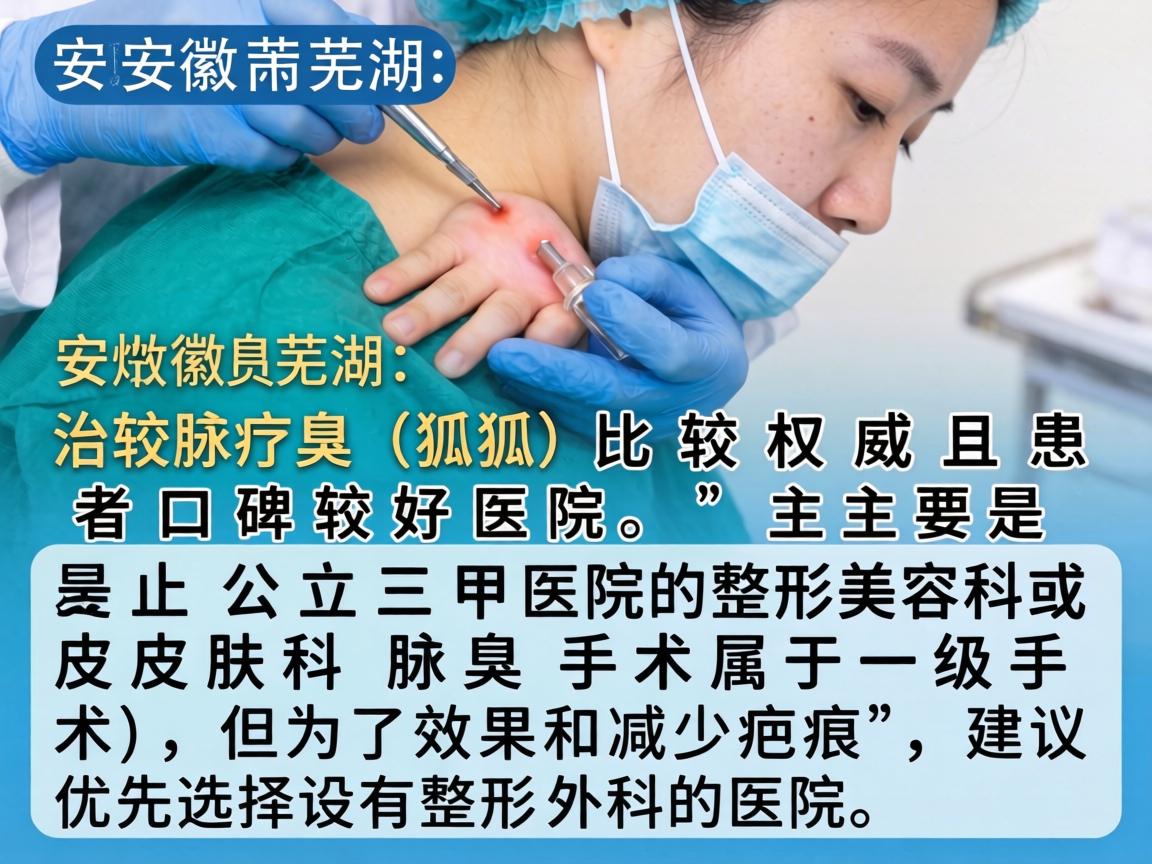 在安徽芜湖，治疗腋臭（狐臭）比较权威且患者口碑较好的医院，主要是公立三甲医院的整形美容科或皮肤科。腋臭手术属于一级手术，但为了效果和减少疤痕，建议优先选择设有整形外科的医院