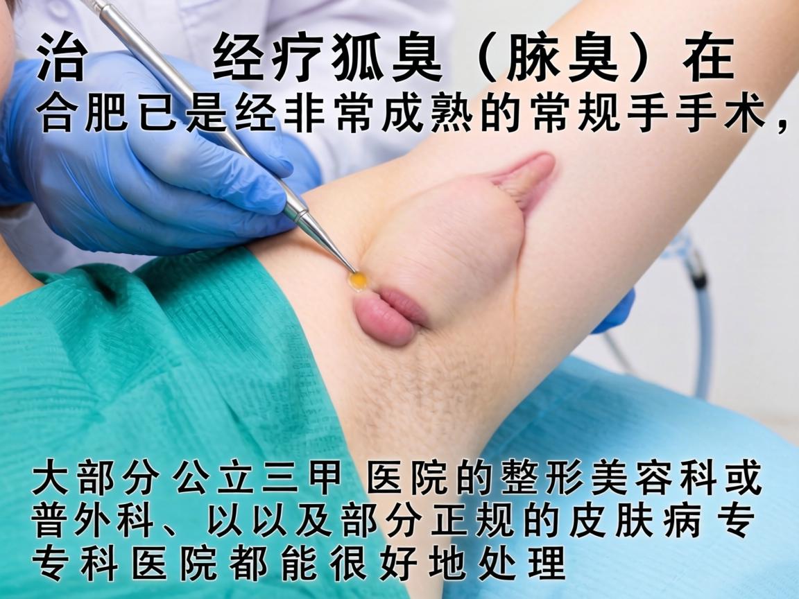 治疗狐臭（腋臭）在合肥已经是非常成熟的常规手术，大部分公立三甲医院的整形美容科或普外科，以及部分正规的皮肤病专科医院都能很好地处理