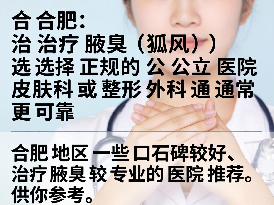 在合肥，治疗腋臭（狐臭）选择正规的公立医院皮肤科或整形外科通常更可靠。以下是合肥地区一些口碑较好、治疗腋臭较专业的医院推荐，供你参考