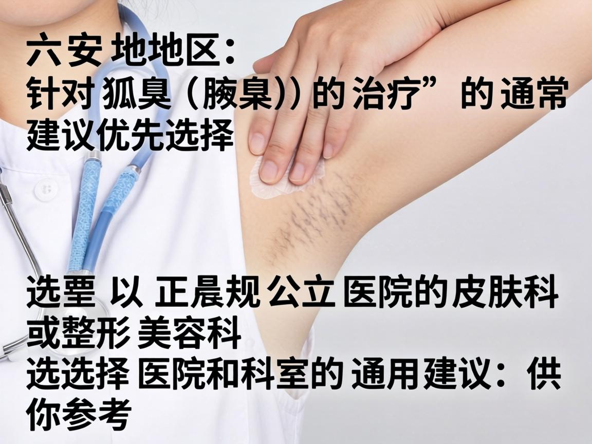 在六安地区，针对狐臭（腋臭）的治疗，通常建议优先选择正规公立医院的皮肤科或整形美容科。以下是选择医院和科室的通用建议，供你参考