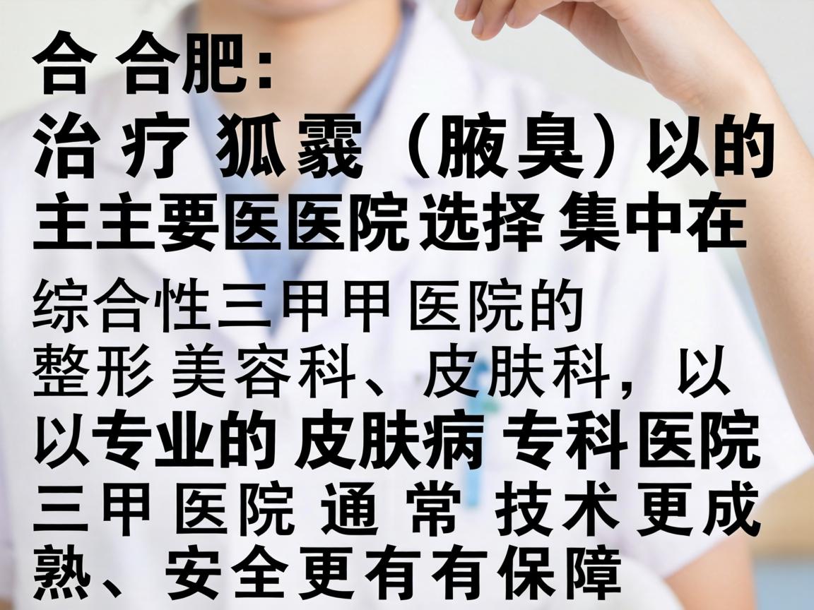 在合肥，治疗狐臭（腋臭）的主要医院选择集中在综合性三甲医院的整形美容科、皮肤科，以及专业的皮肤病专科医院。其中，三甲医院通常技术更成熟、安全更有保障