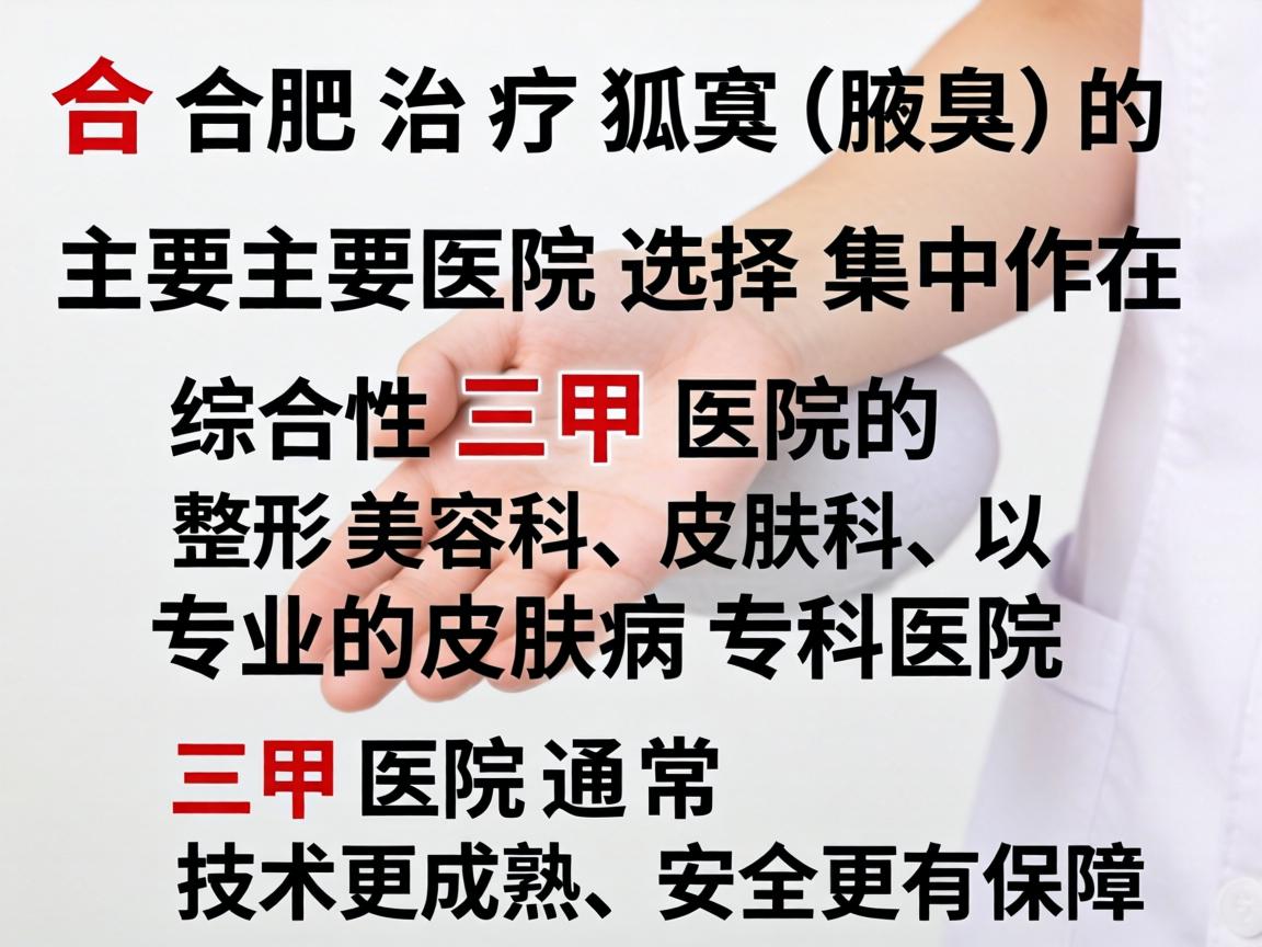 在合肥，治疗狐臭（腋臭）的主要医院选择集中在综合性三甲医院的整形美容科、皮肤科，以及专业的皮肤病专科医院。其中，三甲医院通常技术更成熟、安全更有保障