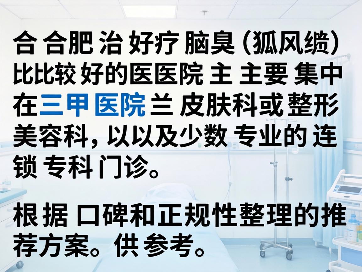 合肥治疗腋臭（狐臭）比较好的医院主要集中在三甲医院的皮肤科或整形美容科，以及少数专业的连锁专科门诊。以下是根据口碑和正规性整理的推荐方案，供参考