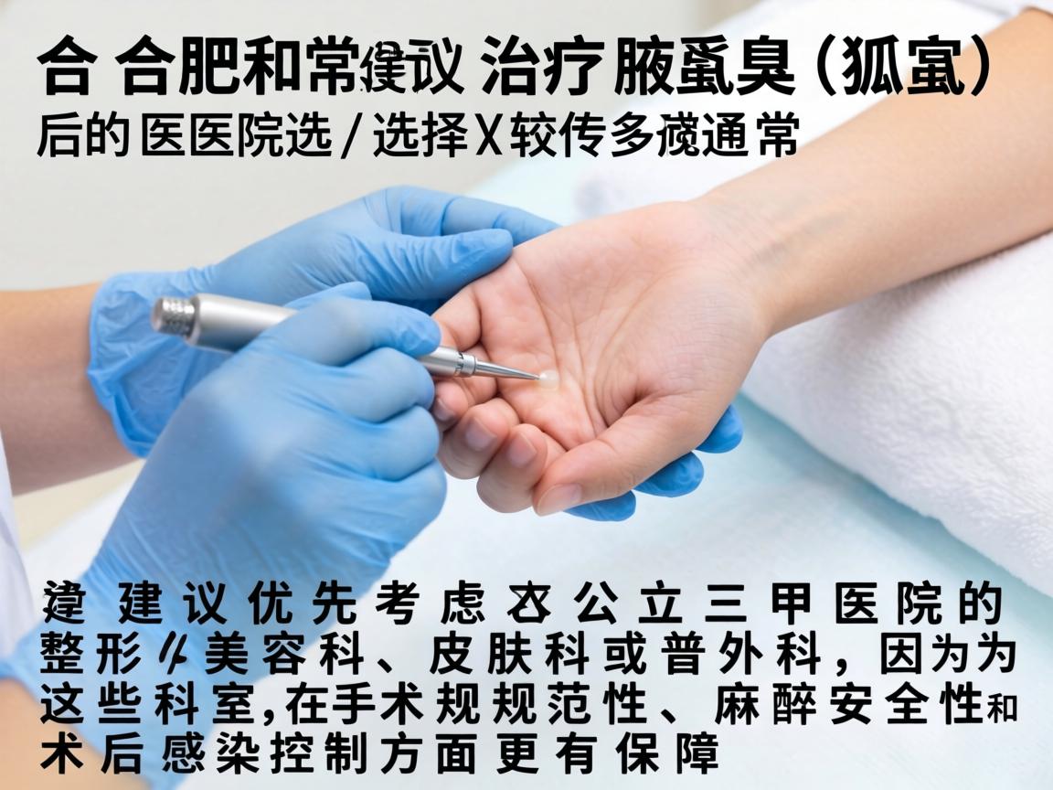 在合肥，治疗腋臭（狐臭）的医院选择较多，通常建议优先考虑公立三甲医院的整形美容科、皮肤科或普外科，因为这些科室在手术规范性、麻醉安全性和术后感染控制方面更有保障