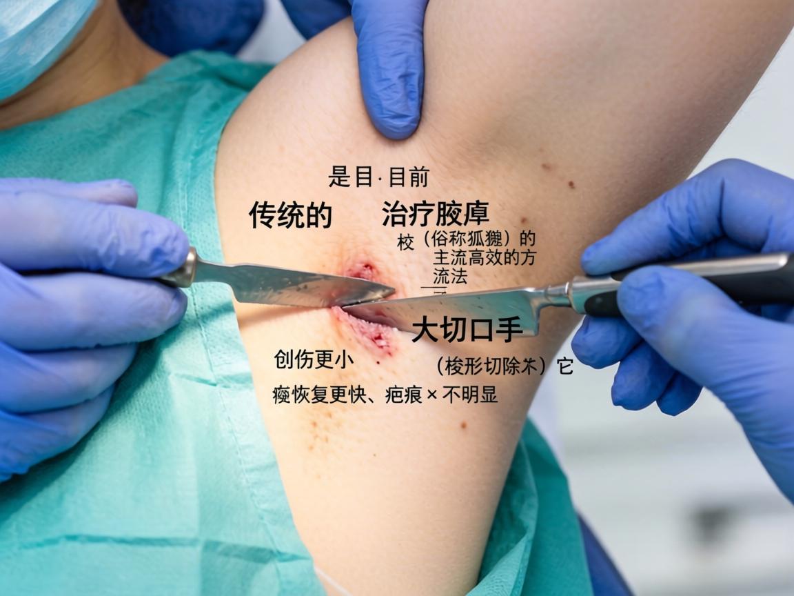 小切口微创腋臭手术是目前治疗腋臭(俗称狐臭)的主流且高效的方法。相较于传统的大切口手术(梭形切除)它创伤更小、恢复更快、疤痕更不明显 小切口微创腋臭手术是目前治疗腋臭(俗称狐臭)的主流且高效的方法。相较于传统的大切口手术(梭形切除)它创伤更小、恢复更快、疤痕更不明显