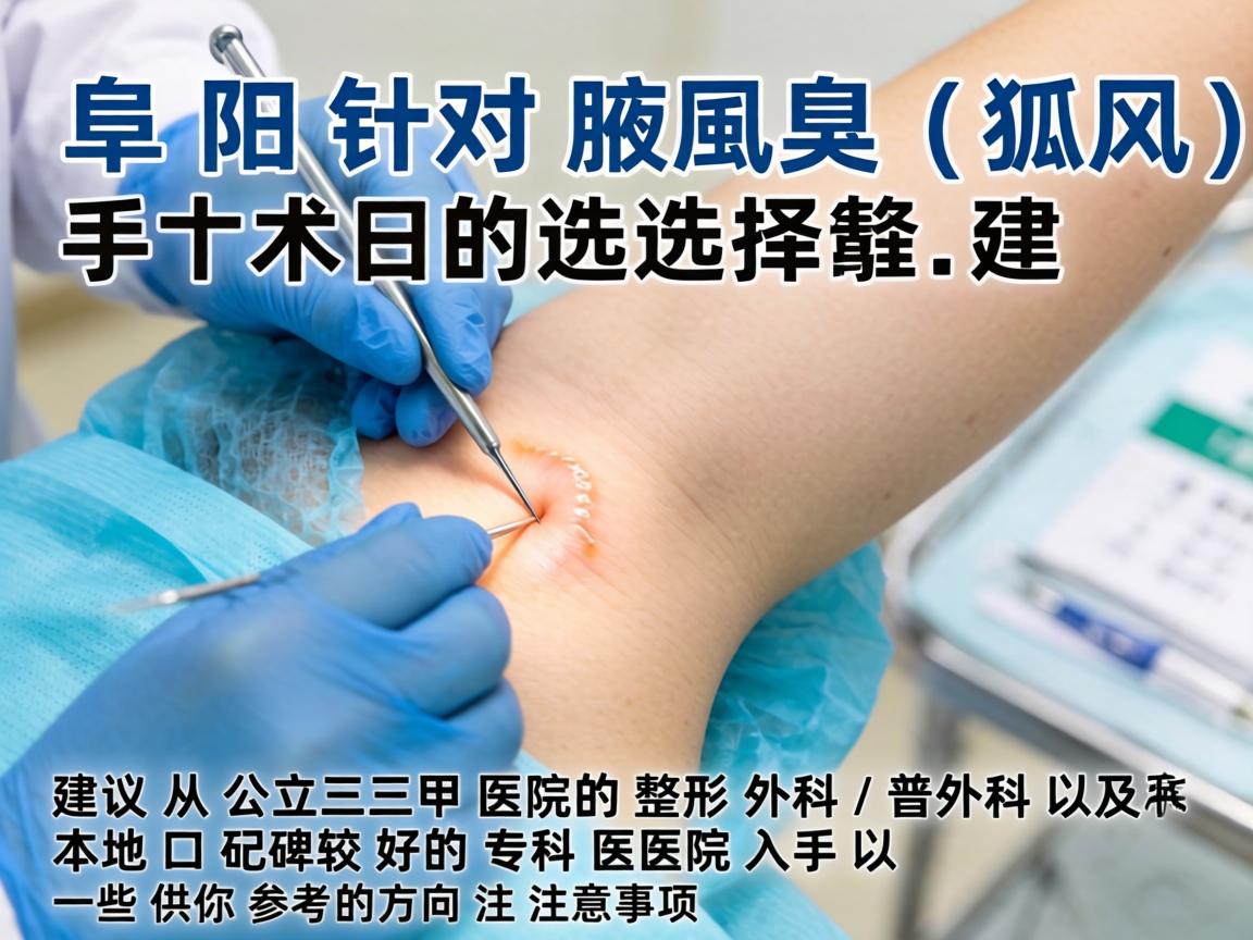 在阜阳,针对腋臭(狐臭)手术的选择,建议从公立三甲医院的整形外科/普外科以及本地口碑较好的专科医院入手。以下是一些供你参考的方向和注意事项 在阜阳,针对腋臭(狐臭)手术的选择,建议从公立三甲医院的整形外科/普外科以及本地口碑较好的专科医院入手。以下是一些供你参考的方向和注意事项