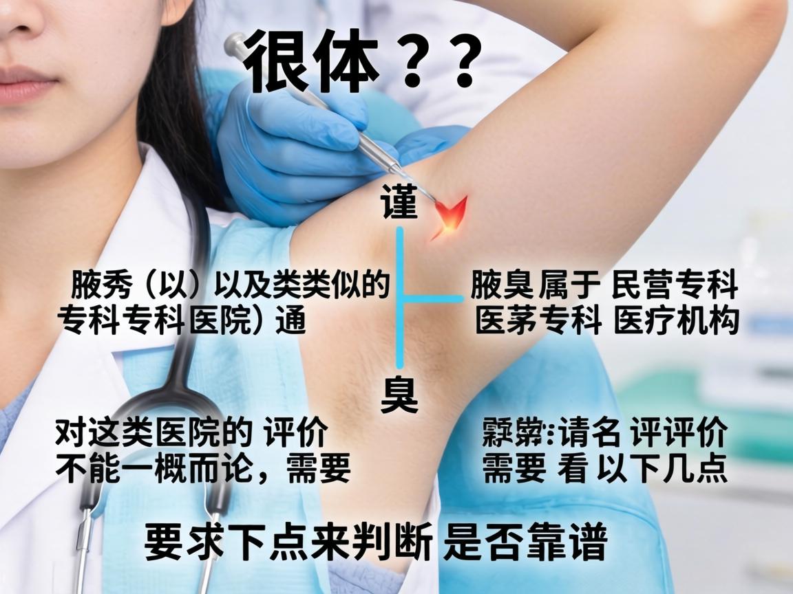 这是一个很具体的问题,需要从多个角度谨慎分析。腋秀(以及类似名称的腋臭专科医院)通常属于民营专科医疗机构。对这类医院的评价不能一概而论,需要看以下几点来判断是否靠谱 这是一个很具体的问题,需要从多个角度谨慎分析。腋秀(以及类似名称的腋臭专科医院)通常属于民营专科医疗机构。对这类医院的评价不能一概而论,需要看以下几点来判断是否靠谱