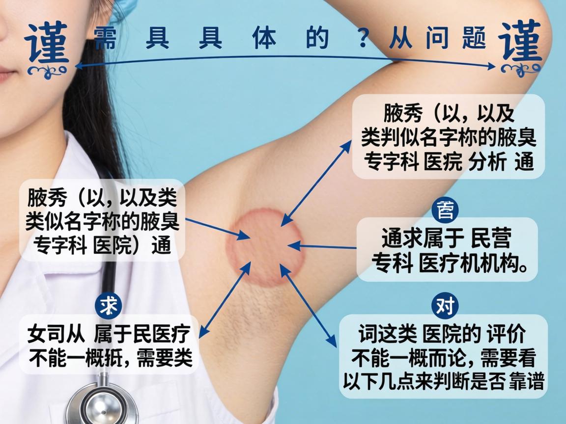 这是一个很具体的问题,需要从多个角度谨慎分析。腋秀(以及类似名称的腋臭专科医院)通常属于民营专科医疗机构。对这类医院的评价不能一概而论,需要看以下几点来判断是否靠谱 这是一个很具体的问题,需要从多个角度谨慎分析。腋秀(以及类似名称的腋臭专科医院)通常属于民营专科医疗机构。对这类医院的评价不能一概而论,需要看以下几点来判断是否靠谱