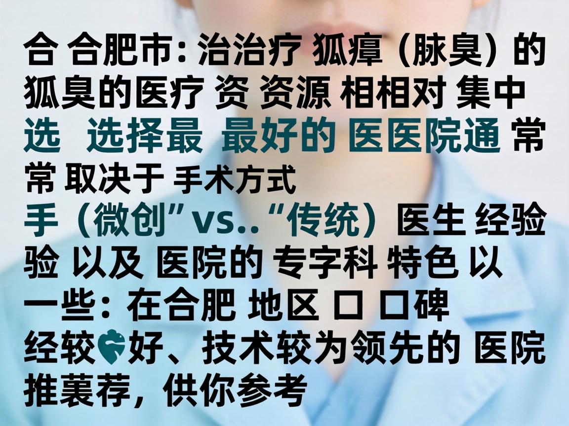 在合肥市，治疗狐臭（腋臭）的医疗资源相对集中。选择最好的医院通常取决于手术方式（微创 vs.传统）医生经验以及医院的专科特色。以下是一些在合肥地区口碑较好、技术较为领先的医院推荐，供你参考