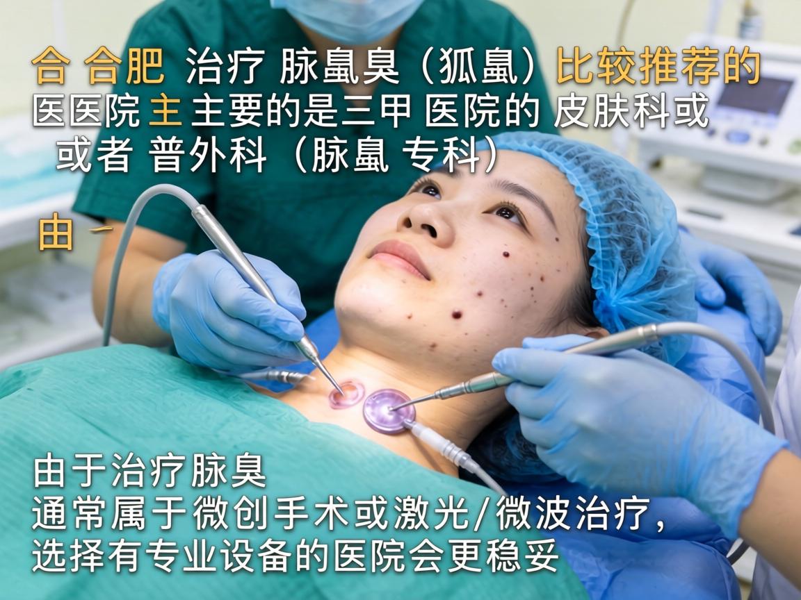 在合肥,治疗腋臭(狐臭)比较推荐的医院主要是三甲医院的皮肤科或者普外科(腋臭专科)由于治疗腋臭通常属于微创手术或激光/微波治疗,选择有专业设备的医院会更稳妥 在合肥,治疗腋臭(狐臭)比较推荐的医院主要是三甲医院的皮肤科或者普外科(腋臭专科)由于治疗腋臭通常属于微创手术或激光/微波治疗,选择有专业设备的医院会更稳妥