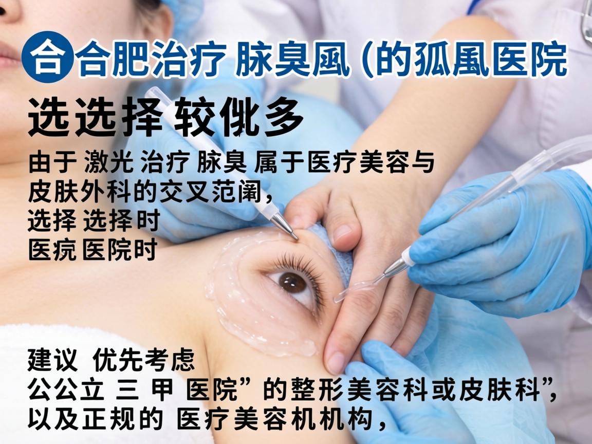 在合肥，治疗腋臭（狐臭）的医院选择较多。由于激光治疗腋臭属于医疗美容与皮肤外科的交叉范畴，选择医院时建议优先考虑公立三甲医院的整形美容科或皮肤科，以及正规的医疗美容机构