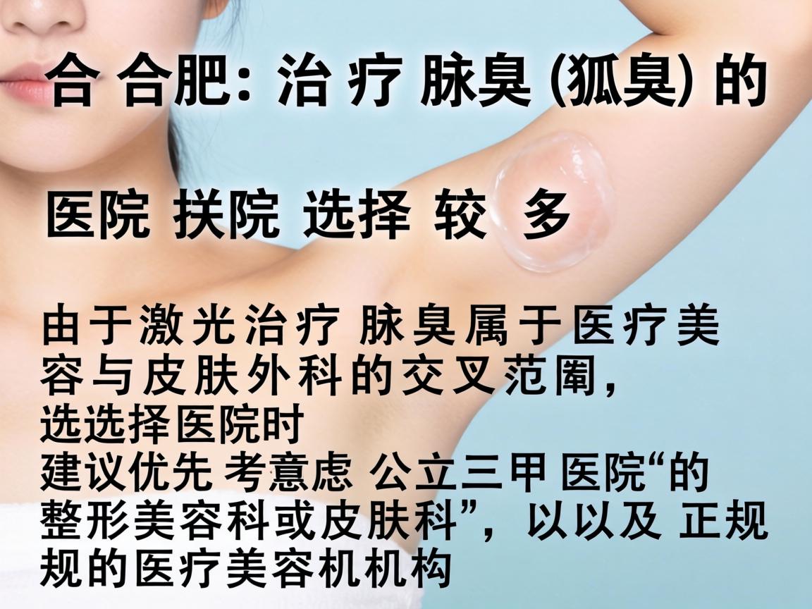 在合肥，治疗腋臭（狐臭）的医院选择较多。由于激光治疗腋臭属于医疗美容与皮肤外科的交叉范畴，选择医院时建议优先考虑公立三甲医院的整形美容科或皮肤科，以及正规的医疗美容机构
