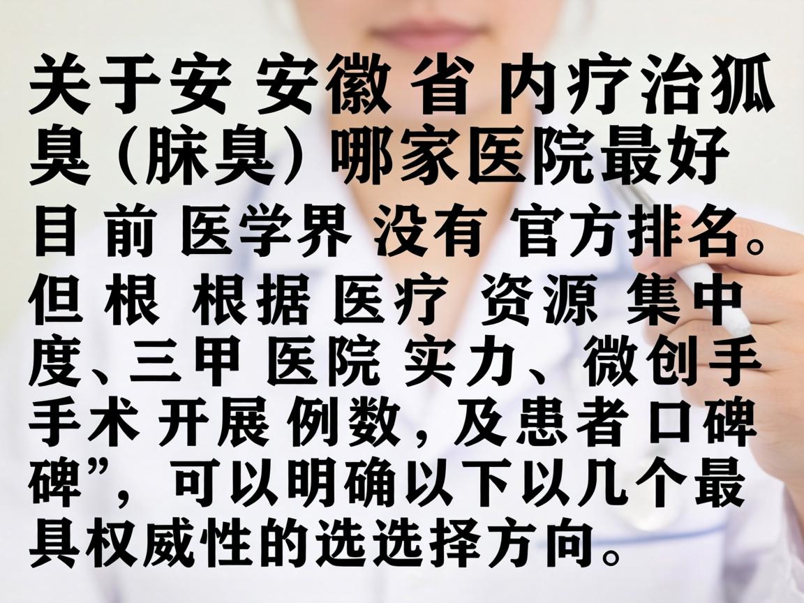 关于安徽省内治疗狐臭（腋臭）哪家医院最好，目前医学界没有官方排名。但根据医疗资源集中度、三甲医院实力、微创手术开展例数及患者口碑，可以明确以下几个最具权威性的选择方向