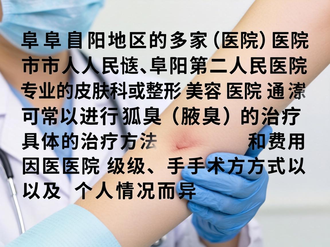 阜阳地区的多家医院(如阜阳市人民医院、阜阳第二人民医院、以及一些专业的皮肤科或整形美容医院)通常都可以进行狐臭(腋臭)的治疗。具体的治疗方法和费用因医院级别、手术方式以及个人情况而异 阜阳地区的多家医院(如阜阳市人民医院、阜阳第二人民医院、以及一些专业的皮肤科或整形美容医院)通常都可以进行狐臭(腋臭)的治疗。具体的治疗方法和费用因医院级别、手术方式以及个人情况而异