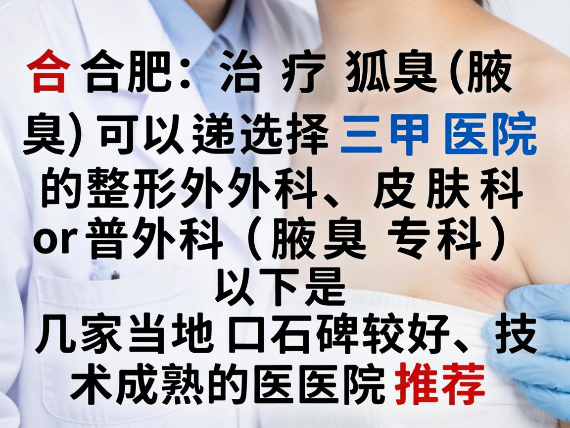 在合肥,治疗狐臭(腋臭)可以选择三甲医院的整形外科、皮肤科或普外科(腋臭专科)以下是几家当地口碑较好、技术成熟的医院推荐 在合肥,治疗狐臭(腋臭)可以选择三甲医院的整形外科、皮肤科或普外科(腋臭专科)以下是几家当地口碑较好、技术成熟的医院推荐