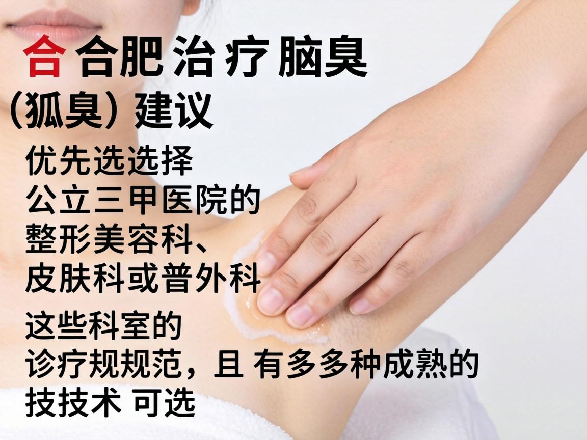 在合肥治疗腋臭(狐臭)建议优先选择公立三甲医院的整形美容科、皮肤科或普外科。这些科室的诊疗规范,且有多种成熟的技术可选 在合肥治疗腋臭(狐臭)建议优先选择公立三甲医院的整形美容科、皮肤科或普外科。这些科室的诊疗规范,且有多种成熟的技术可选