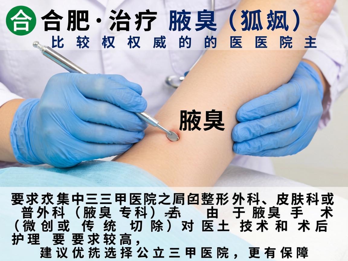 在合肥，治疗腋臭（狐臭）比较权威的医院主要集中在三甲医院的整形外科、皮肤科或普外科（腋臭专科）由于腋臭手术（微创或传统切除）对医生技术和术后护理要求较高，建议优先选择公立三甲医院，更有保障