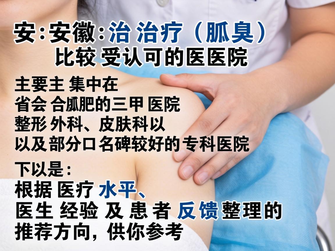 在安徽，治疗狐臭（腋臭）比较受认可的医院主要集中在省会合肥的三甲医院整形外科、皮肤科以及部分口碑较好的专科医院。以下是根据医疗水平、医生经验及患者反馈整理的推荐方向，供你参考