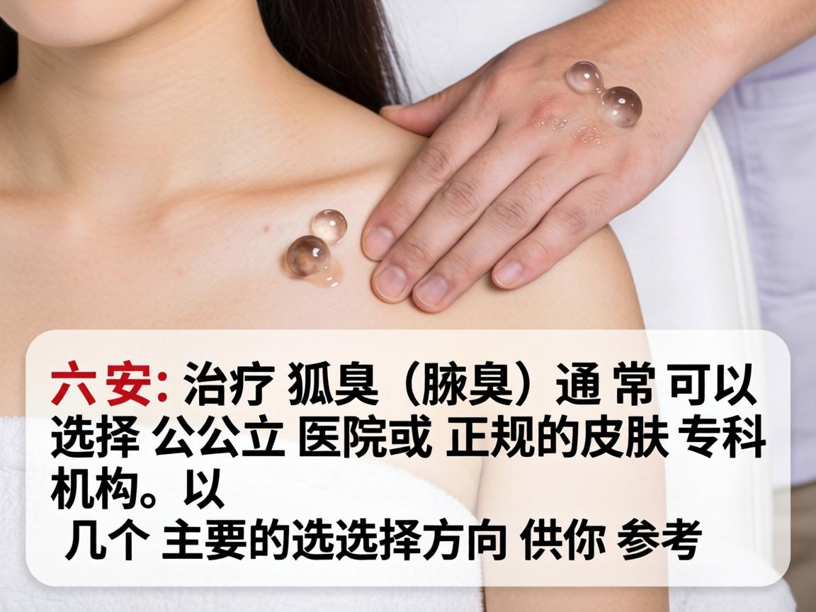 在六安,治疗狐臭(腋臭)通常可以选择公立医院或正规的皮肤专科机构。以下是几个主要的选择方向供你参考 在六安,治疗狐臭(腋臭)通常可以选择公立医院或正规的皮肤专科机构。以下是几个主要的选择方向供你参考