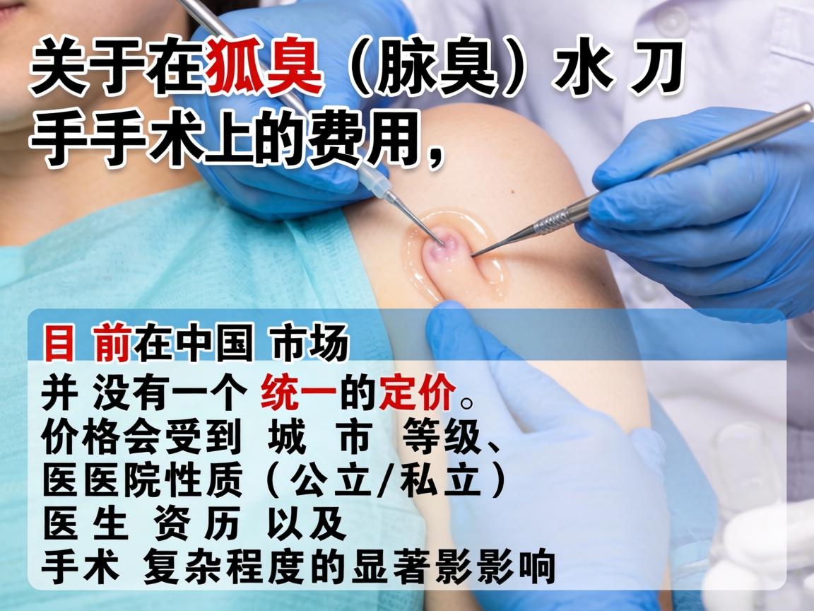 关于狐臭(腋臭)水刀手术的费用,目前在中国市场并没有一个统一的定价,价格会受到城市等级、医院性质(公立/私立)医生资历以及手术复杂程度的显著影响 关于狐臭(腋臭)水刀手术的费用,目前在中国市场并没有一个统一的定价,价格会受到城市等级、医院性质(公立/私立)医生资历以及手术复杂程度的显著影响