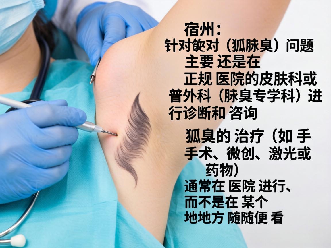 在宿州,针对狐臭(腋臭)问题,主要还是在正规医院的皮肤科或普外科(腋臭专科)进行诊断和咨询。狐臭的治疗(如手术、微创、激光或药物)通常在医院进行,而不是在某个地方随便看 在宿州,针对狐臭(腋臭)问题,主要还是在正规医院的皮肤科或普外科(腋臭专科)进行诊断和咨询。狐臭的治疗(如手术、微创、激光或药物)通常在医院进行,而不是在某个地方随便看