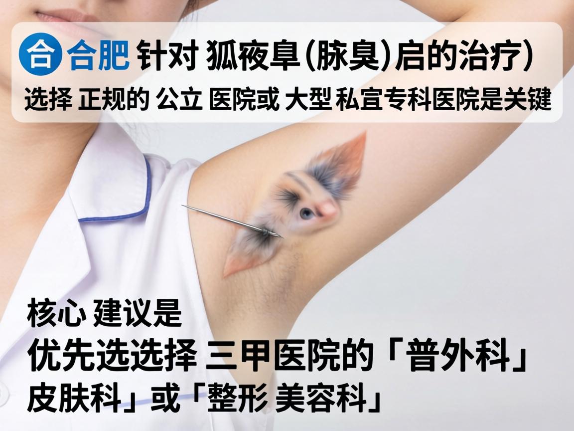 在合肥,针对狐臭(腋臭)的治疗,选择正规的公立医院或大型私立专科医院是关键。核心建议是优先选择三甲医院的「普外科」皮肤科」或「整形美容科」 在合肥,针对狐臭(腋臭)的治疗,选择正规的公立医院或大型私立专科医院是关键。核心建议是优先选择三甲医院的「普外科」皮肤科」或「整形美容科」