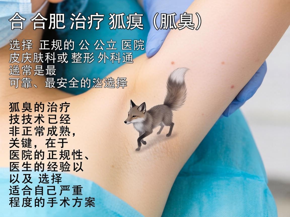 在合肥,治疗狐臭(腋臭)选择正规的公立医院皮肤科或整形外科通常是最可靠、最安全的选择。狐臭的治疗技术已经非常成熟,关键在于医院的正规性、医生的经验以及选择适合自己严重程度的手术方案 在合肥,治疗狐臭(腋臭)选择正规的公立医院皮肤科或整形外科通常是最可靠、最安全的选择。狐臭的治疗技术已经非常成熟,关键在于医院的正规性、医生的经验以及选择适合自己严重程度的手术方案