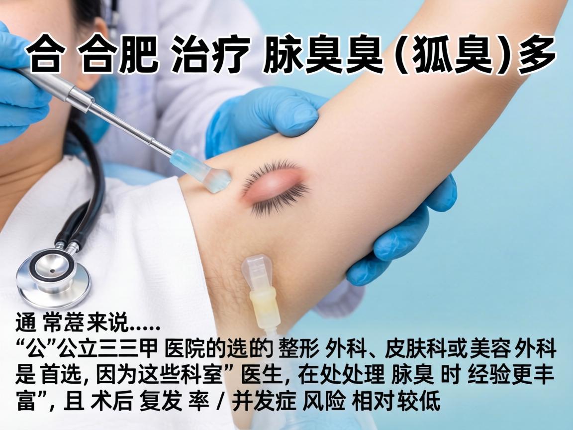在合肥,治疗腋臭(狐臭)的医院选择较多。通常来说,公立三甲医院的整形外科、皮肤科或美容外科是首选,因为这些科室的医生在处理腋臭时经验更丰富,且术后复发率和并发症风险相对较低 在合肥,治疗腋臭(狐臭)的医院选择较多。通常来说,公立三甲医院的整形外科、皮肤科或美容外科是首选,因为这些科室的医生在处理腋臭时经验更丰富,且术后复发率和并发症风险相对较低