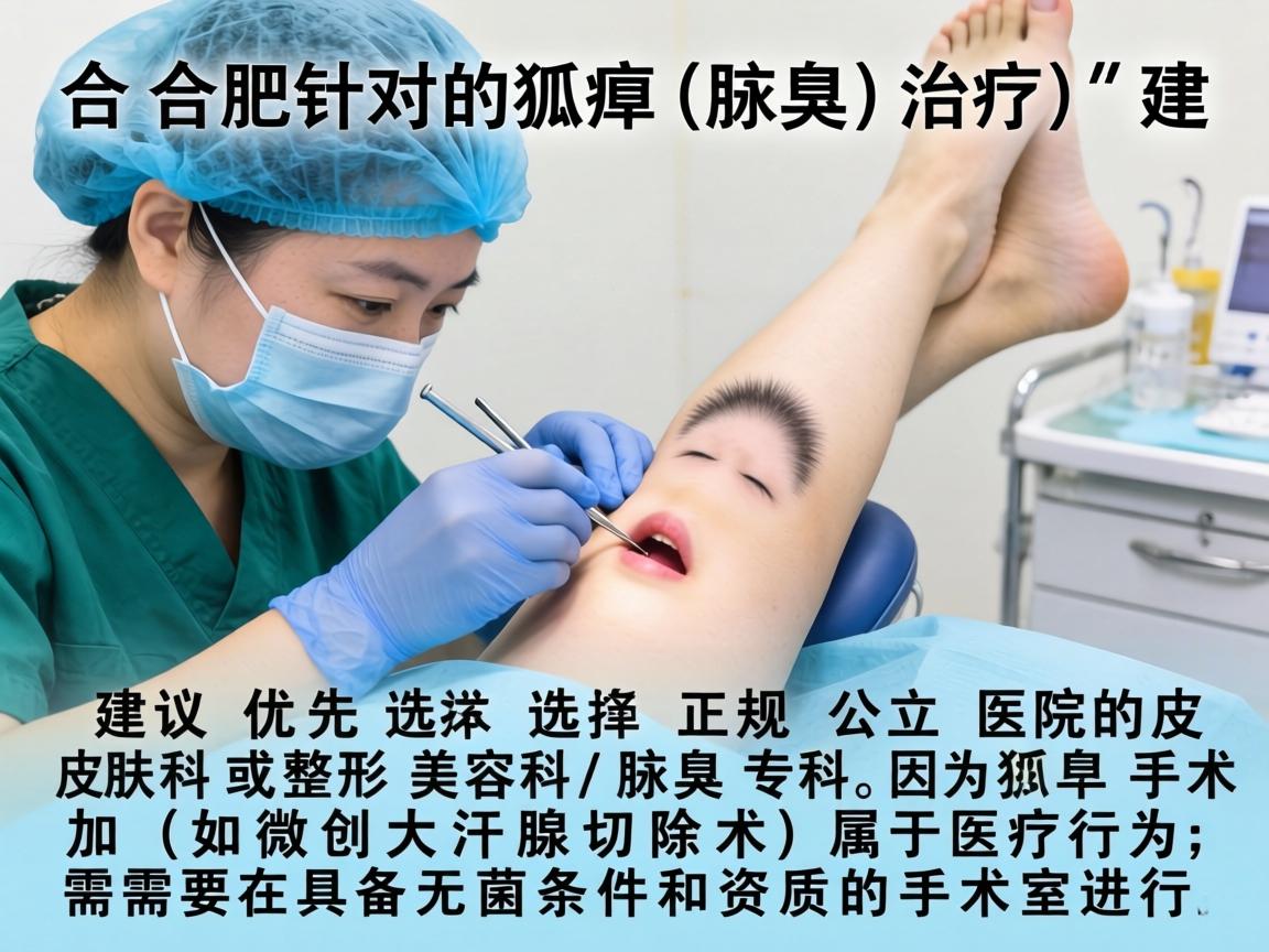 在合肥,针对狐臭(腋臭)的治疗,建议优先选择正规公立医院的皮肤科或整形美容科/腋臭专科。因为狐臭手术(如微创大汗腺切除术)属于医疗行为,需要在具备无菌条件和资质的手术室进行 在合肥,针对狐臭(腋臭)的治疗,建议优先选择正规公立医院的皮肤科或整形美容科/腋臭专科。因为狐臭手术(如微创大汗腺切除术)属于医疗行为,需要在具备无菌条件和资质的手术室进行