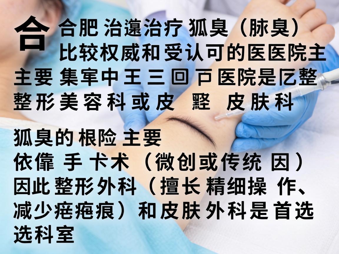 在合肥，治疗狐臭（腋臭）比较权威和受认可的医院主要集中在三甲医院的整形美容科或皮肤科。狐臭的根治主要依靠手术（微创或传统）因此整形外科（擅长精细操作、减少疤痕）和皮肤外科是首选科室