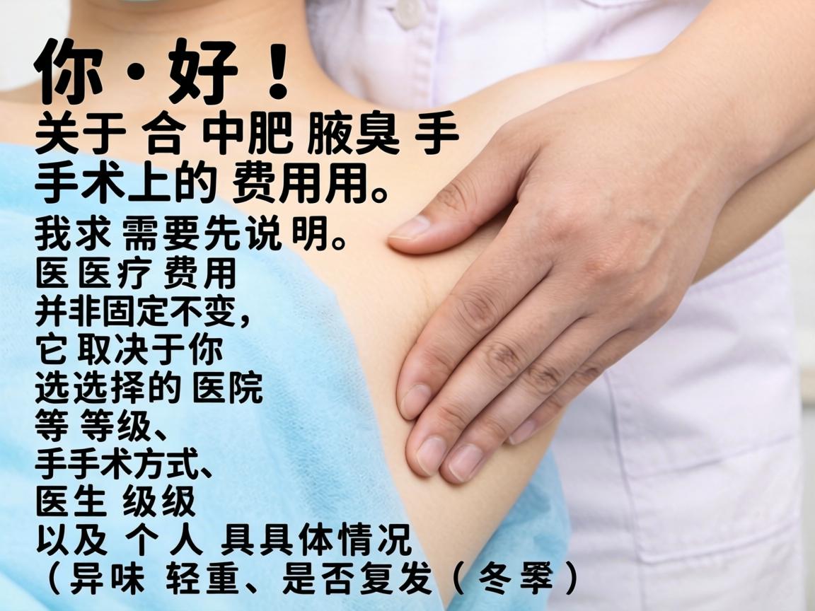 你好！关于合肥腋臭手术的费用，我需要先说明，医疗费用并非固定不变，它取决于你选择的医院等级、手术方式、医生级别以及个人具体情况（如异味轻重、是否复发等）