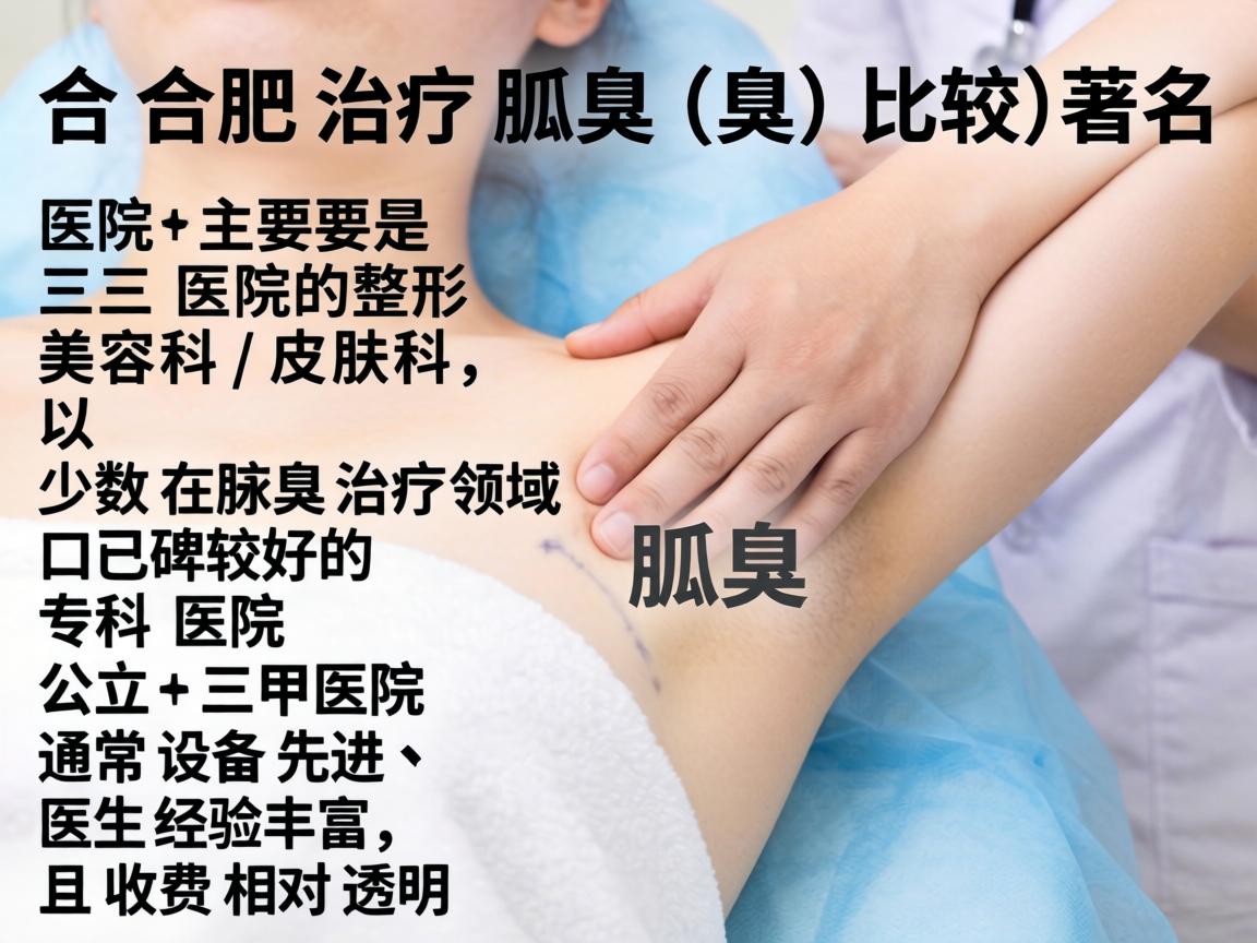 在合肥,治疗狐臭(腋臭)比较著名的医院主要是三甲医院的整形美容科/皮肤科,以及少数在腋臭治疗领域口碑较好的专科医院。公立三甲医院通常设备先进、医生经验丰富,且收费相对透明 在合肥,治疗狐臭(腋臭)比较著名的医院主要是三甲医院的整形美容科/皮肤科,以及少数在腋臭治疗领域口碑较好的专科医院。公立三甲医院通常设备先进、医生经验丰富,且收费相对透明