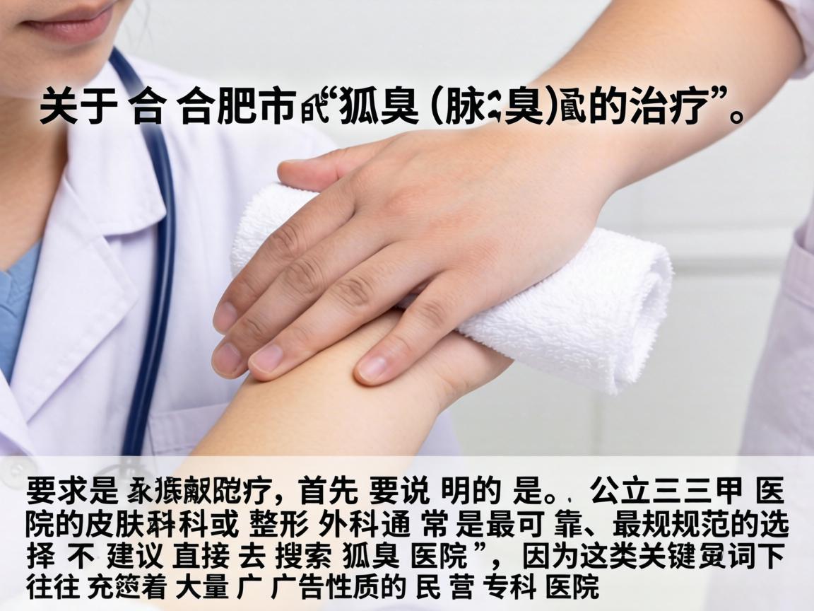 关于合肥市狐臭(腋臭)的治疗,首先要说明的是,公立三甲医院的皮肤科或整形外科通常是最可靠、最规范的选择。不建议直接去搜索狐臭医院,因为这类关键词下往往充斥着大量广告性质的民营专科医院 关于合肥市狐臭(腋臭)的治疗,首先要说明的是,公立三甲医院的皮肤科或整形外科通常是最可靠、最规范的选择。不建议直接去搜索狐臭医院,因为这类关键词下往往充斥着大量广告性质的民营专科医院