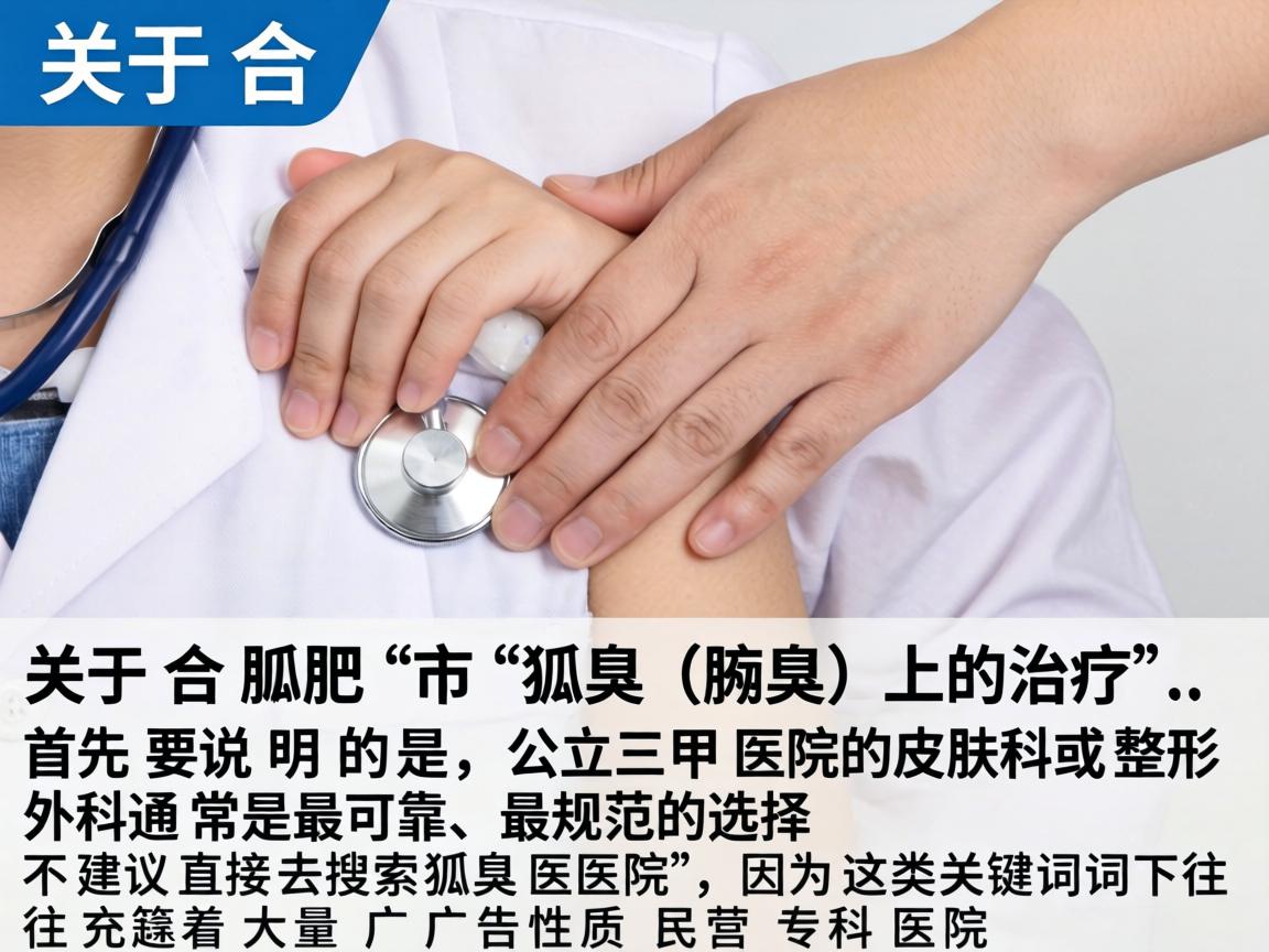 关于合肥市狐臭(腋臭)的治疗,首先要说明的是,公立三甲医院的皮肤科或整形外科通常是最可靠、最规范的选择。不建议直接去搜索狐臭医院,因为这类关键词下往往充斥着大量广告性质的民营专科医院 关于合肥市狐臭(腋臭)的治疗,首先要说明的是,公立三甲医院的皮肤科或整形外科通常是最可靠、最规范的选择。不建议直接去搜索狐臭医院,因为这类关键词下往往充斥着大量广告性质的民营专科医院