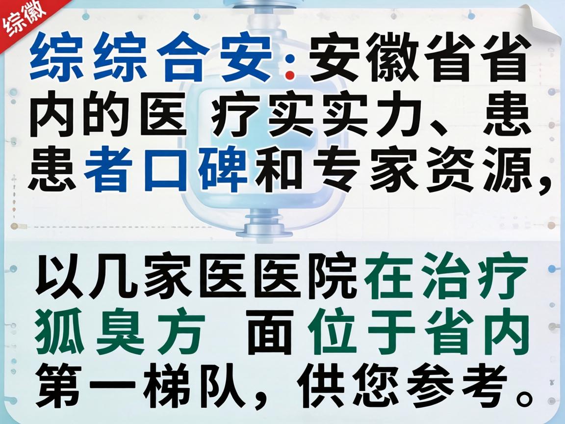 综合安徽省内的医疗实力、患者口碑和专家资源，以下几家医院在治疗狐臭方面位于省内第一梯队，供您参考