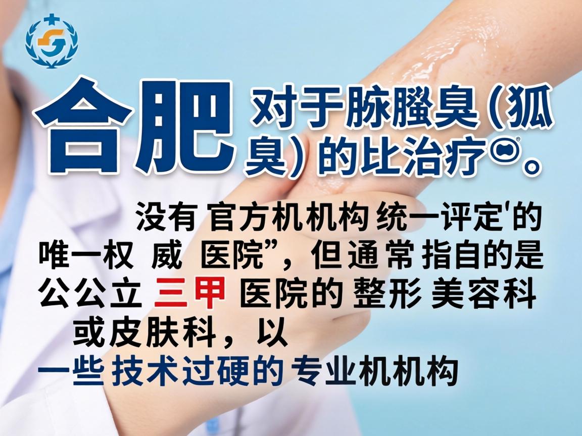 在合肥,对于腋臭(狐臭)的治疗,没有官方机构统一评定的唯一权威医院,但通常指的是公立三甲医院的整形美容科或皮肤科,以及一些技术过硬的专业机构 在合肥,对于腋臭(狐臭)的治疗,没有官方机构统一评定的唯一权威医院,但通常指的是公立三甲医院的整形美容科或皮肤科,以及一些技术过硬的专业机构