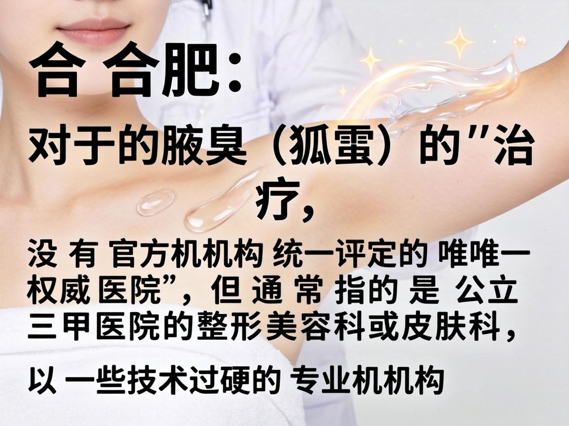 在合肥,对于腋臭(狐臭)的治疗,没有官方机构统一评定的唯一权威医院,但通常指的是公立三甲医院的整形美容科或皮肤科,以及一些技术过硬的专业机构 在合肥,对于腋臭(狐臭)的治疗,没有官方机构统一评定的唯一权威医院,但通常指的是公立三甲医院的整形美容科或皮肤科,以及一些技术过硬的专业机构