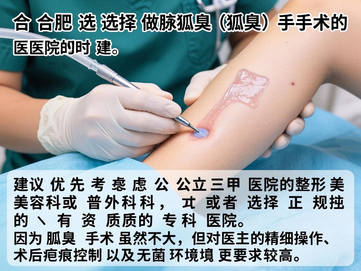 在合肥，选择做腋臭（狐臭）手术的医院时，建议优先考虑公立三甲医院的整形美容科或普外科，或者选择正规的、有资质的专科医院。因为腋臭手术虽然不大，但对医生的精细操作、术后疤痕控制以及无菌环境要求较高