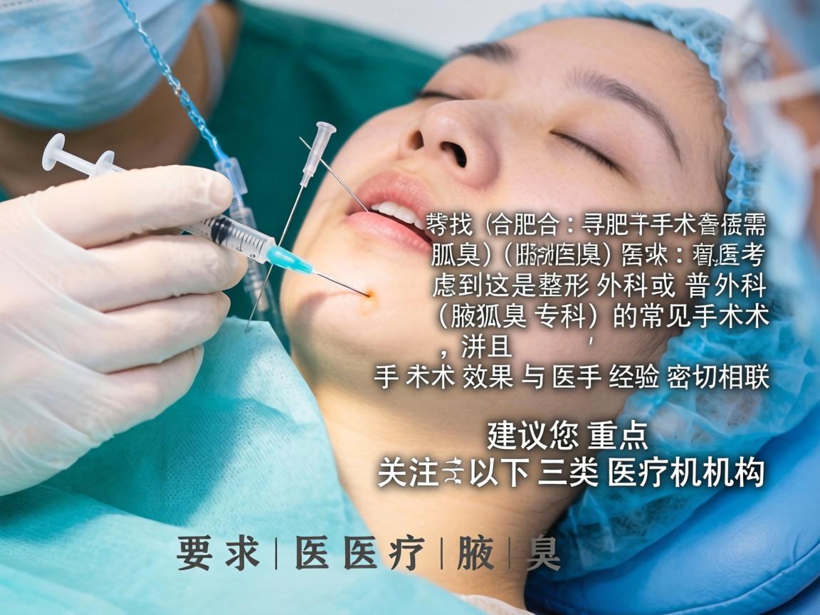 针对您在合肥寻找腋臭(狐臭)手术医院的需求,考虑到这是整形外科或普外科(腋臭专科)的常见手术,并且手术效果与医生经验密切相关,建议您重点关注以下三类医疗机构 针对您在合肥寻找腋臭(狐臭)手术医院的需求,考虑到这是整形外科或普外科(腋臭专科)的常见手术,并且手术效果与医生经验密切相关,建议您重点关注以下三类医疗机构