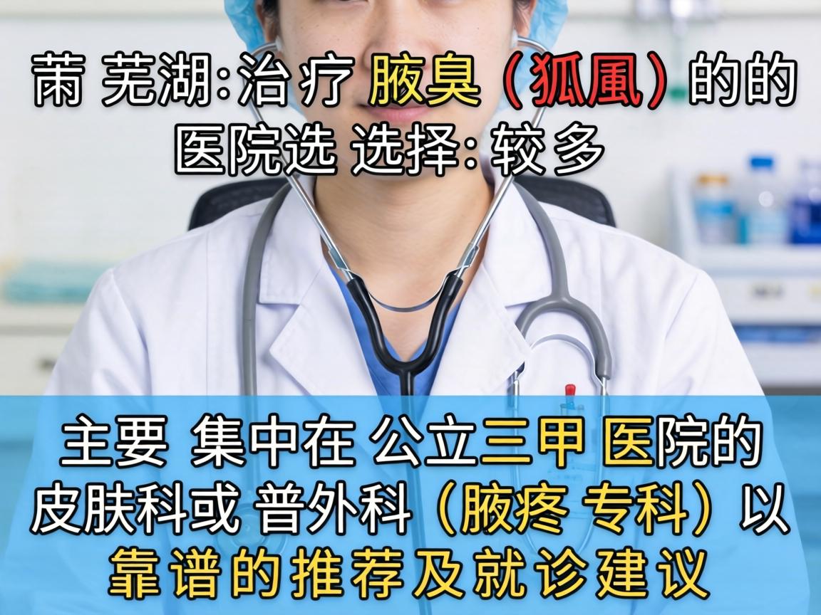 在芜湖,治疗腋臭(狐臭)的医院选择较多,主要集中在公立三甲医院的皮肤科或普外科(腋臭专科)以下是靠谱的推荐及就诊建议 在芜湖,治疗腋臭(狐臭)的医院选择较多,主要集中在公立三甲医院的皮肤科或普外科(腋臭专科)以下是靠谱的推荐及就诊建议