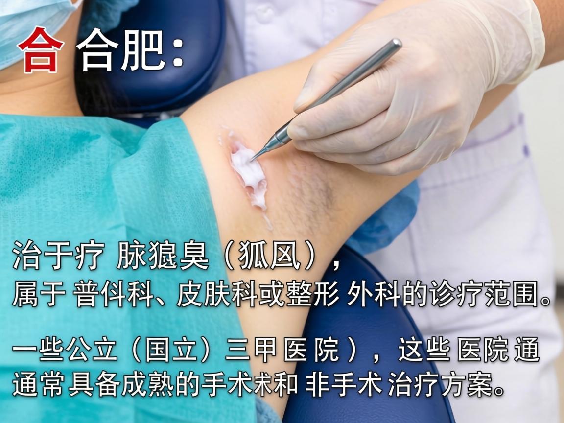 在合肥，治疗腋臭（狐臭）属于普外科、皮肤科或整形外科的诊疗范围。以下是一些公立（国立）三甲医院，这些医院通常具备成熟的手术和非手术治疗方案