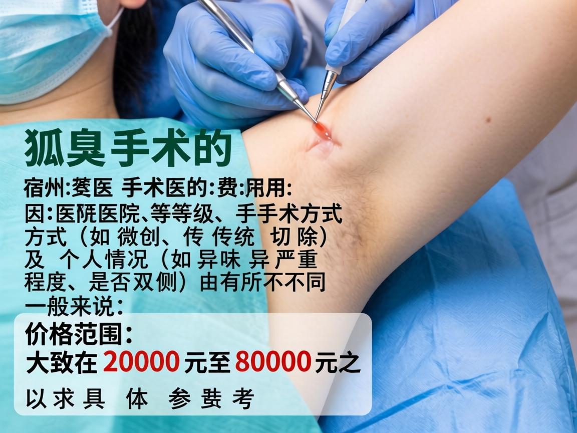 在宿州,狐臭手术的费用因医院等级、手术方式(如微创、传统切除)及个人情况(如异味严重程度、是否双侧)而有所不同。一般来说,价格范围大致在2000元至8000元之间。以下是具体参考 在宿州,狐臭手术的费用因医院等级、手术方式(如微创、传统切除)及个人情况(如异味严重程度、是否双侧)而有所不同。一般来说,价格范围大致在2000元至8000元之间。以下是具体参考