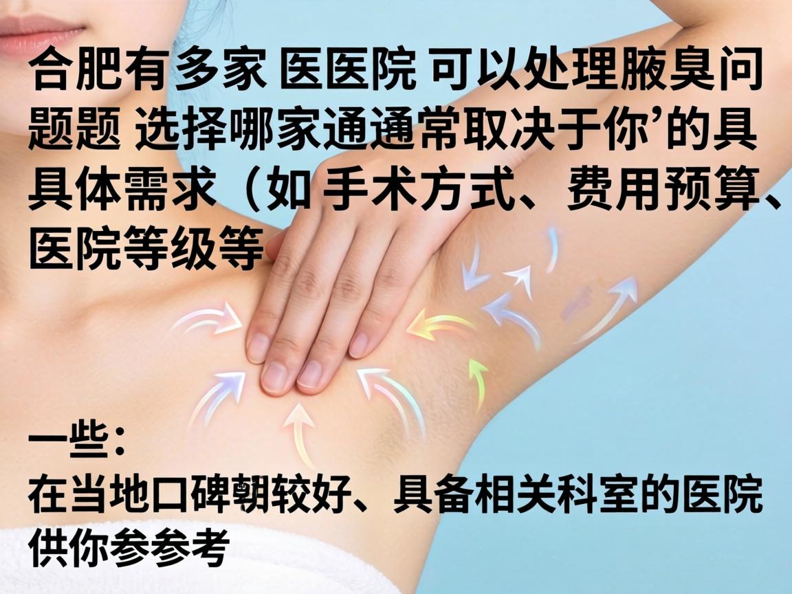 合肥有多家医院可以处理腋臭问题,选择哪家通常取决于你的具体需求(如手术方式、费用预算、医院等级等)以下是一些在当地口碑较好、具备相关科室的医院供你参考 合肥有多家医院可以处理腋臭问题,选择哪家通常取决于你的具体需求(如手术方式、费用预算、医院等级等)以下是一些在当地口碑较好、具备相关科室的医院供你参考