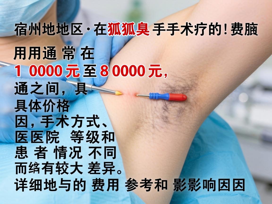 宿州地区狐臭手术的费用通常在 1000元至8000元 之间，具体价格因手术方式、医院等级和患者情况不同而有较大差异。以下是详细的费用参考和影响因素