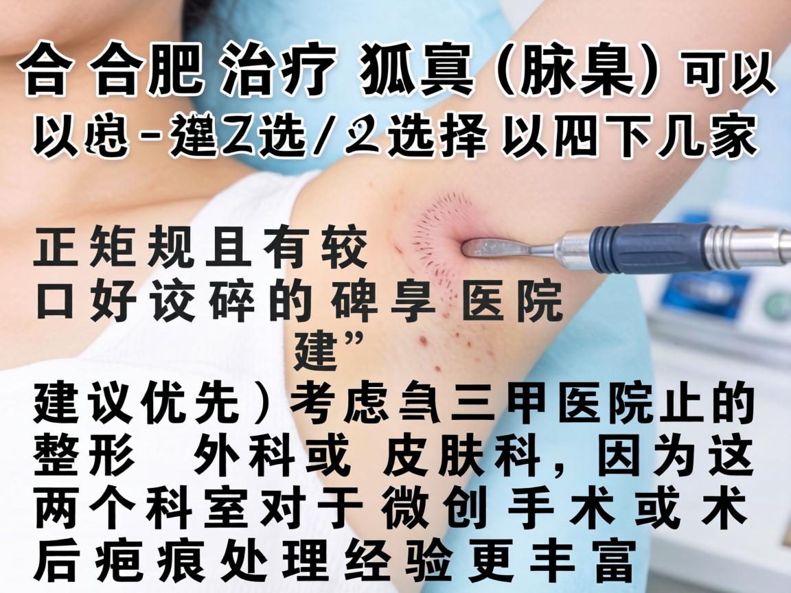 在合肥,治疗狐臭(腋臭)可以选择以下几家正规且有较好口碑的医院。建议优先考虑三甲医院的整形外科或皮肤科,因为这两个科室对于微创手术和术后疤痕处理经验更丰富 在合肥,治疗狐臭(腋臭)可以选择以下几家正规且有较好口碑的医院。建议优先考虑三甲医院的整形外科或皮肤科,因为这两个科室对于微创手术和术后疤痕处理经验更丰富