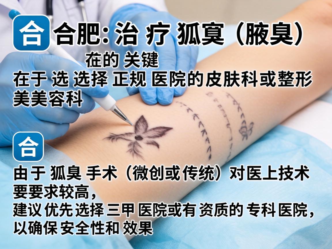 在合肥，治疗狐臭（腋臭）的关键在于选择正规医院的皮肤科或整形美容科。由于狐臭手术（微创或传统）对医生技术要求较高，建议优先选择三甲医院或有资质的专科医院，以确保安全性和效果
