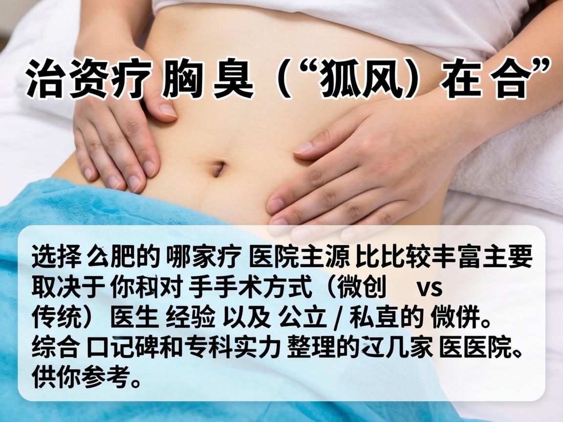 治疗腋臭(狐臭)在合肥的医疗资源比较丰富,选择哪家医院主要取决于你对手术方式(微创 vs 传统)医生经验以及公立/私立的偏好。以下是综合口碑和专科实力整理的几家医院,供你参考 治疗腋臭(狐臭)在合肥的医疗资源比较丰富,选择哪家医院主要取决于你对手术方式(微创 vs 传统)医生经验以及公立/私立的偏好。以下是综合口碑和专科实力整理的几家医院,供你参考