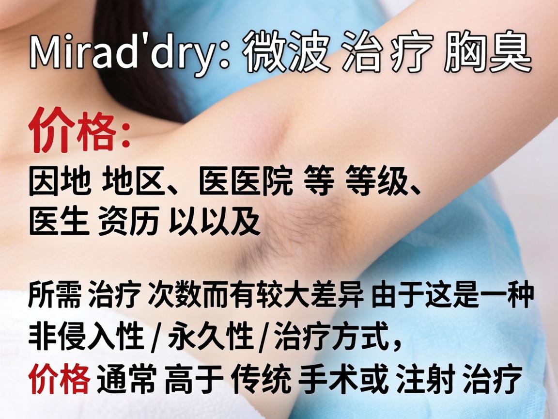 Miradry（微波治疗腋臭）的价格因地区、医院等级、医生资历以及所需治疗次数而有较大差异。由于这是一种非侵入性、永久性的治疗方式，价格通常高于传统手术或注射治疗
