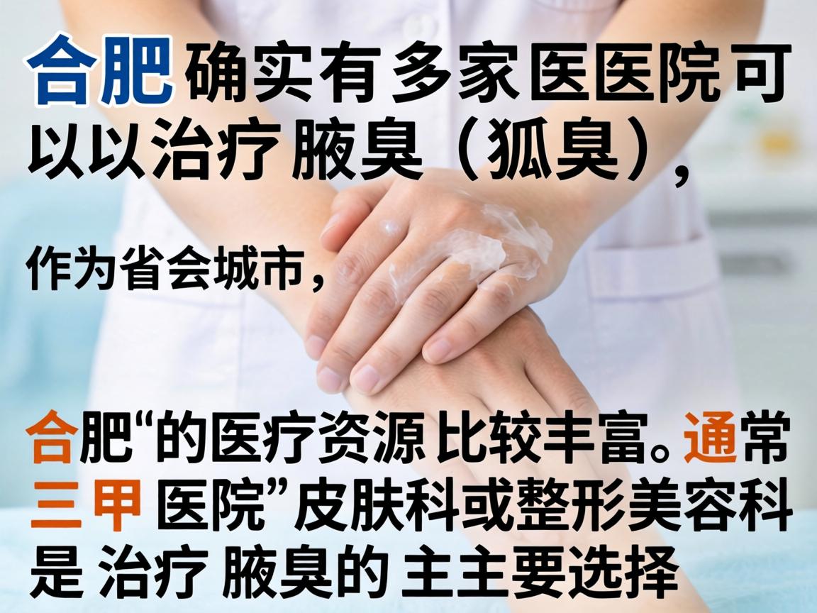 合肥确实有多家医院可以治疗腋臭（狐臭）作为省会城市，合肥的医疗资源比较丰富，通常三甲医院的皮肤科或整形美容科是治疗腋臭的主要选择
