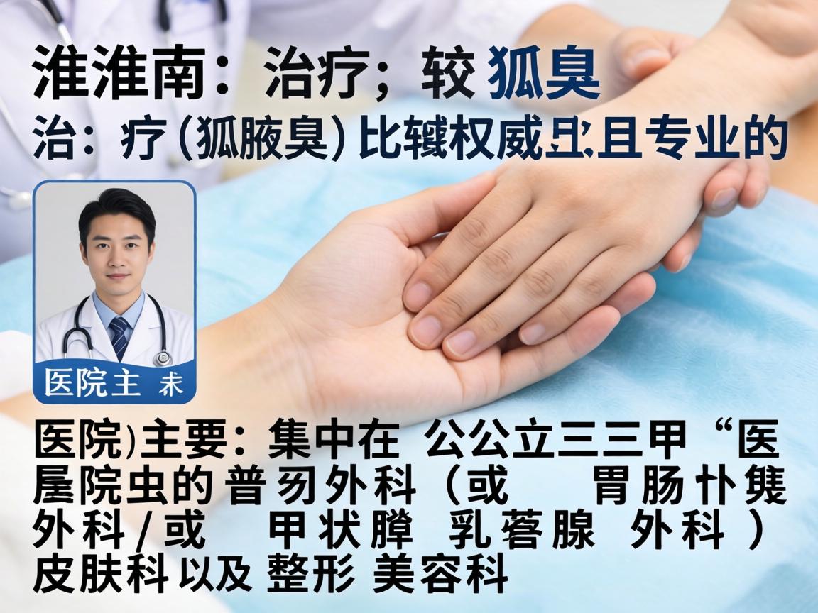 在淮南,治疗狐臭(腋臭)比较权威且专业的医院主要集中在公立三甲医院的普外科(或胃肠外科/甲状腺乳腺外科)皮肤科以及整形美容科 在淮南,治疗狐臭(腋臭)比较权威且专业的医院主要集中在公立三甲医院的普外科(或胃肠外科/甲状腺乳腺外科)皮肤科以及整形美容科
